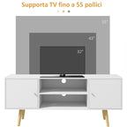 HOMCOM TV Cabinet 55" max with 2 Cabinets and 2 Open Shelves, in Wood and Chipboard, 120x34x50 cm, White - Borgè