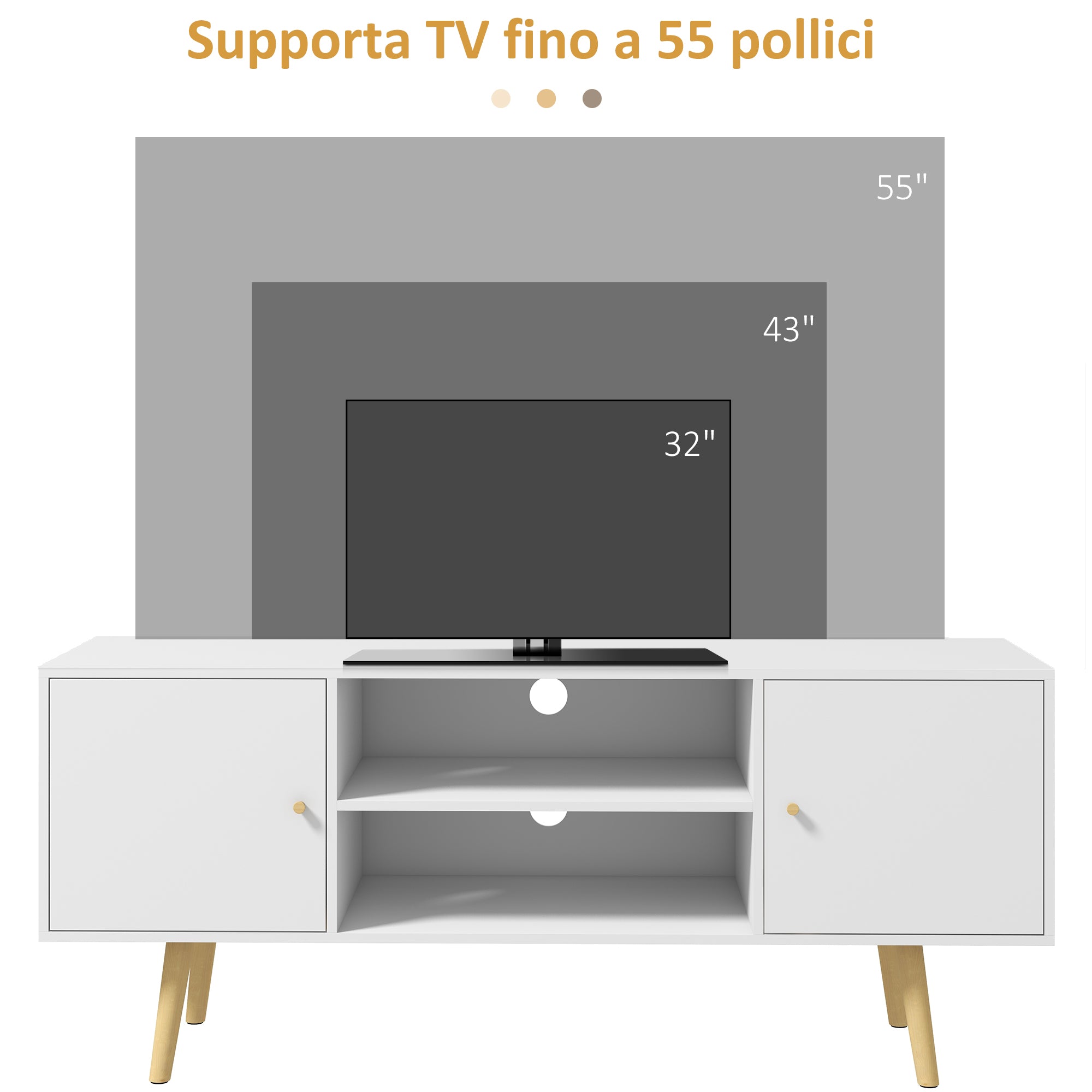 HOMCOM TV Cabinet 55" max with 2 Cabinets and 2 Open Shelves, in Wood and Chipboard, 120x34x50 cm, White - Borgè