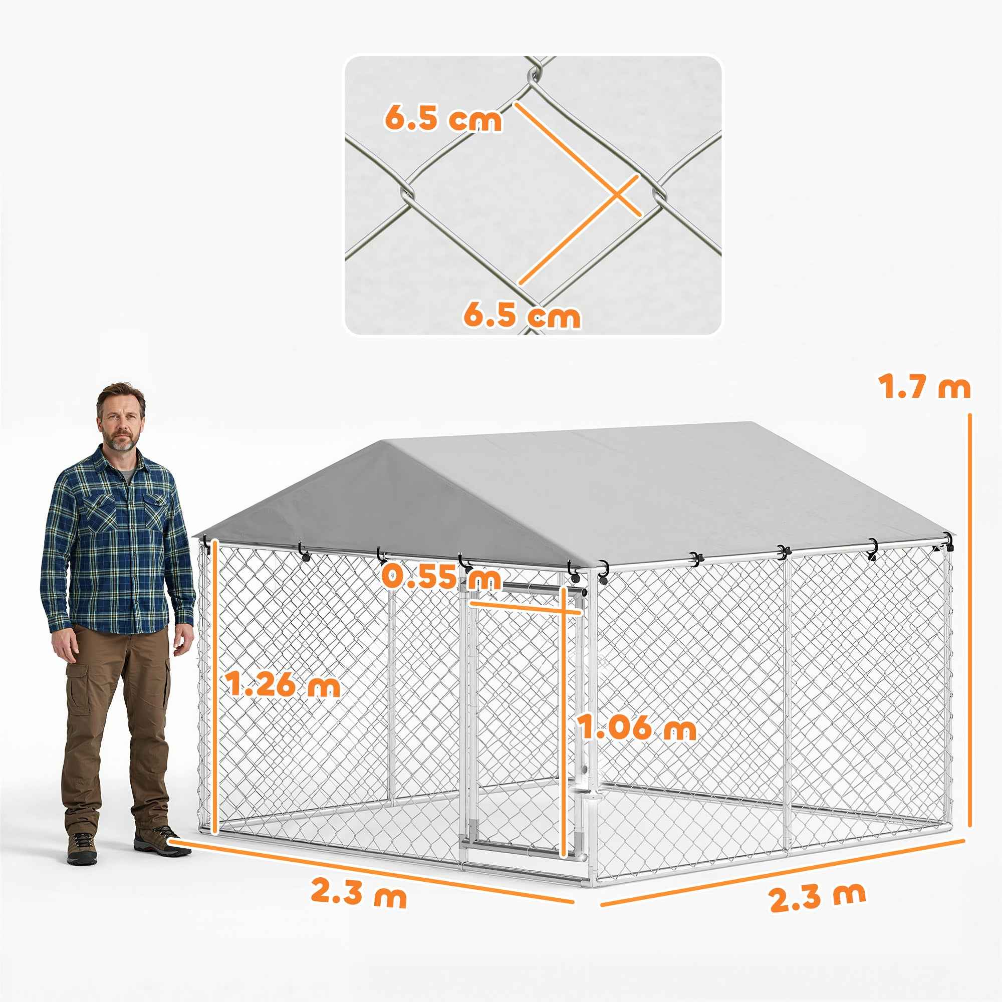 PawHut Outdoor Dog Playpen, Galvanized Steel with PE Roof, Anti-UV, Waterproof, Double Lock, Silver