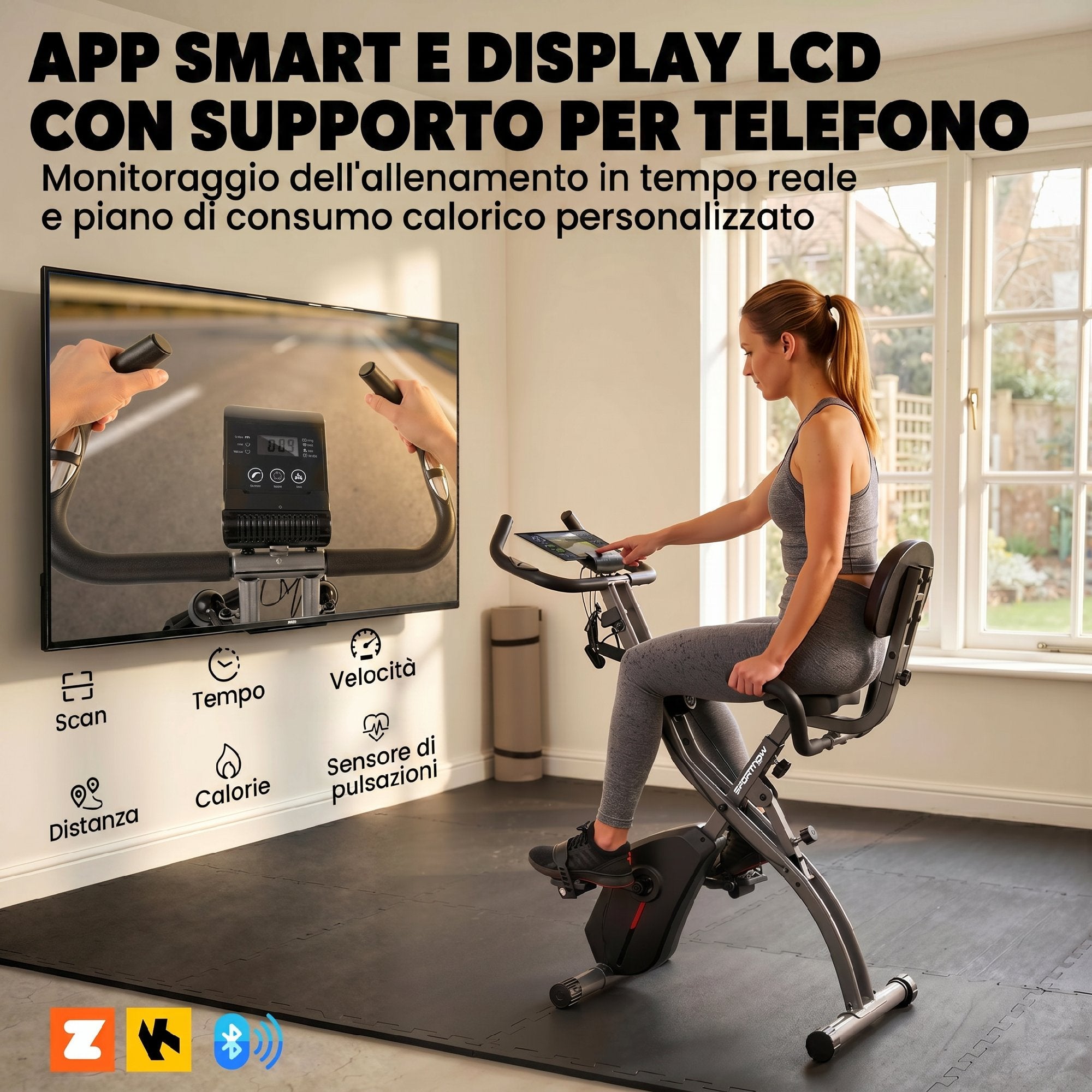 SPORTNOW Magnetic Exercise Bike with 8-Level Resistance, LCD Display and Bluetooth App, in Black Q195 Steel