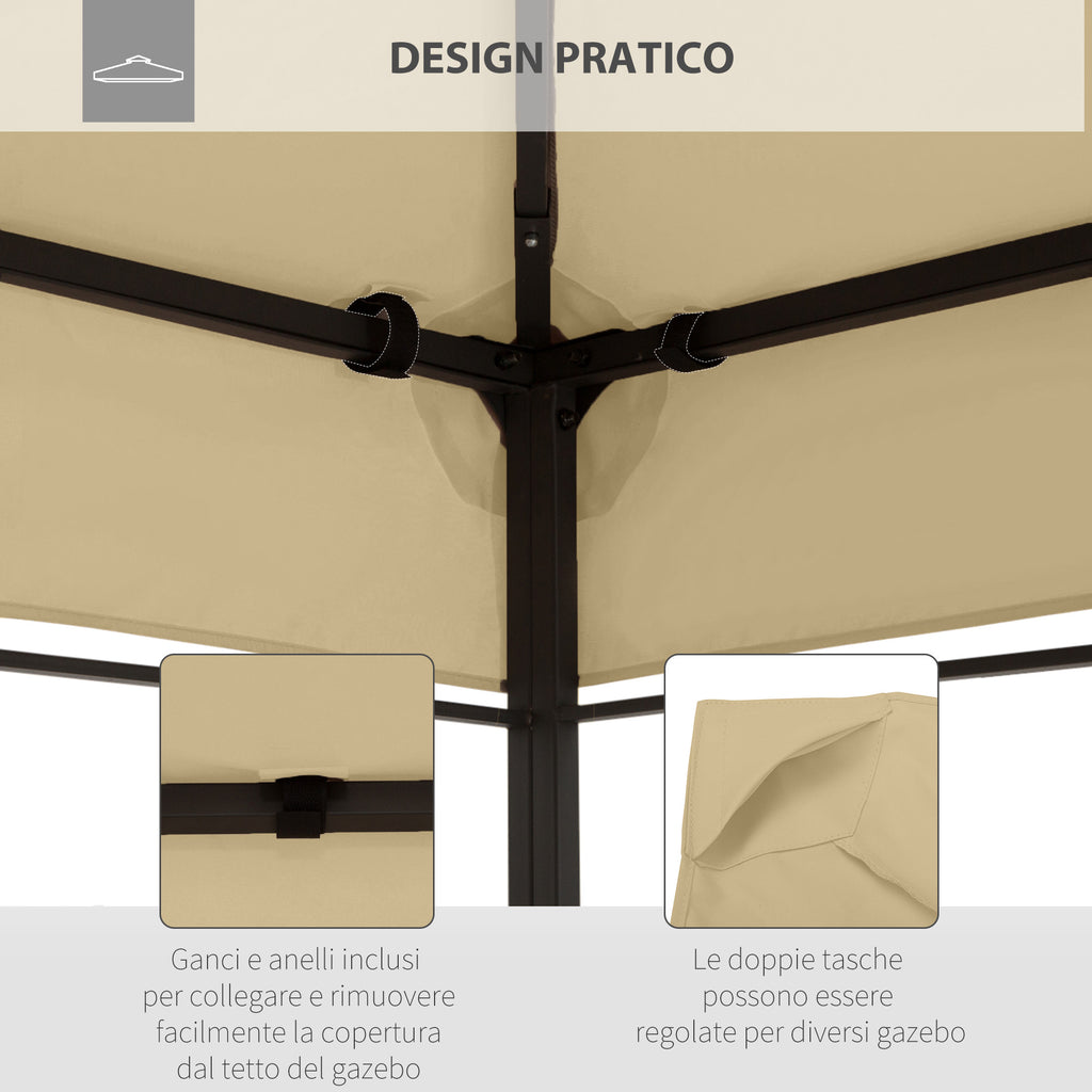 Replacement Cover for Gazebo 4x3 m in Anti-UV Polyester with 2 Tier Roof, Cream