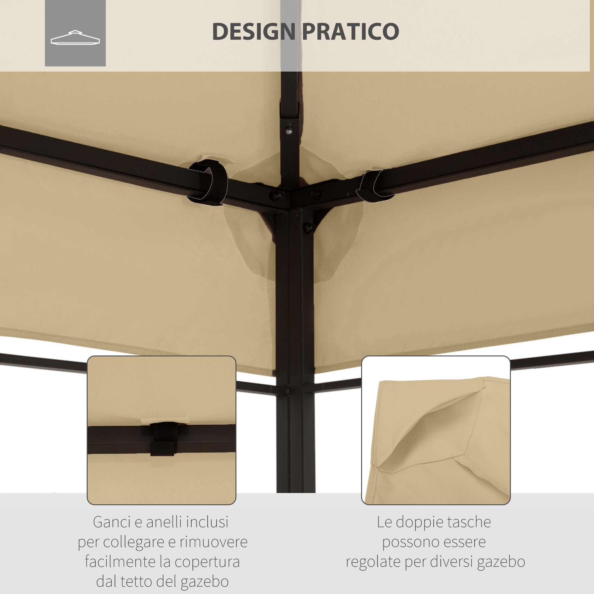 Replacement Cover for Gazebo 4x3 m in Anti-UV Polyester with 2 Tier Roof, Cream