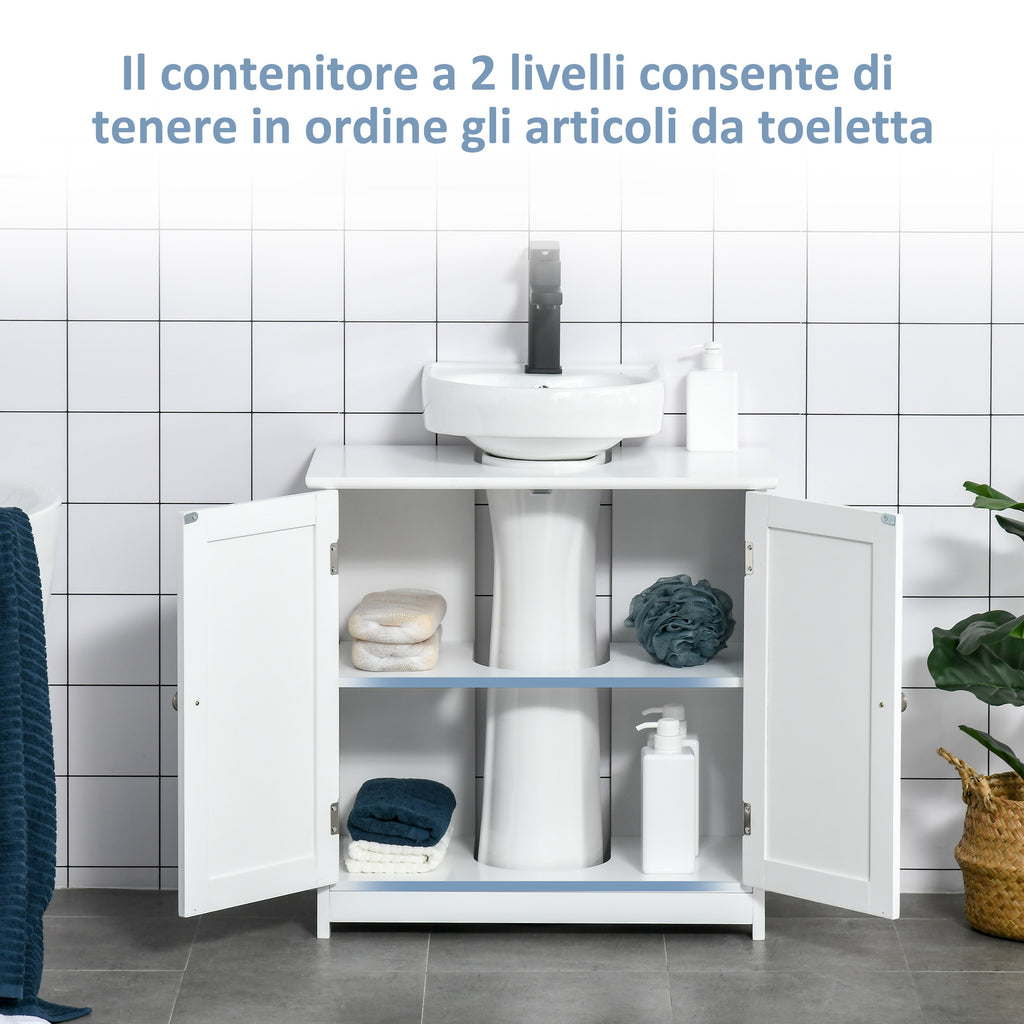 2-Door Vanity Unit with Adjustable Shelf and U-Cut, 60x30x60 cm, White