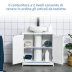 2-Door Vanity Unit with Adjustable Shelf and U-Cut, 60x30x60 cm, White