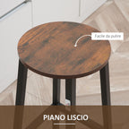 Set of 2 Kitchen Stools in Chipboard and Steel with Smooth Top and Footrest, 32.5x32.5x65 cm, Brown