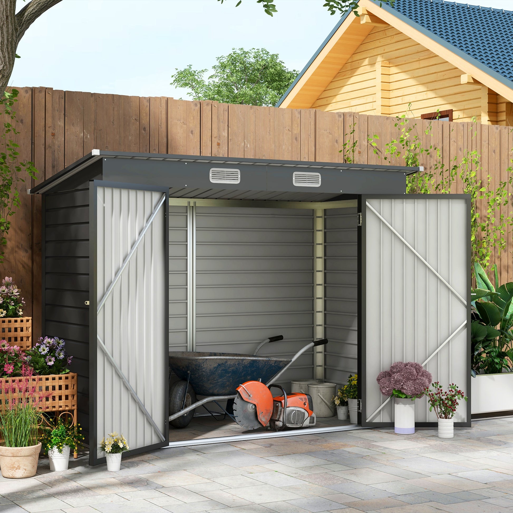 Outsunny Tool Shed with Adjustable Shelves and Latch, in Galvanized Steel, 249x121x183 cm, Gray - Borgè