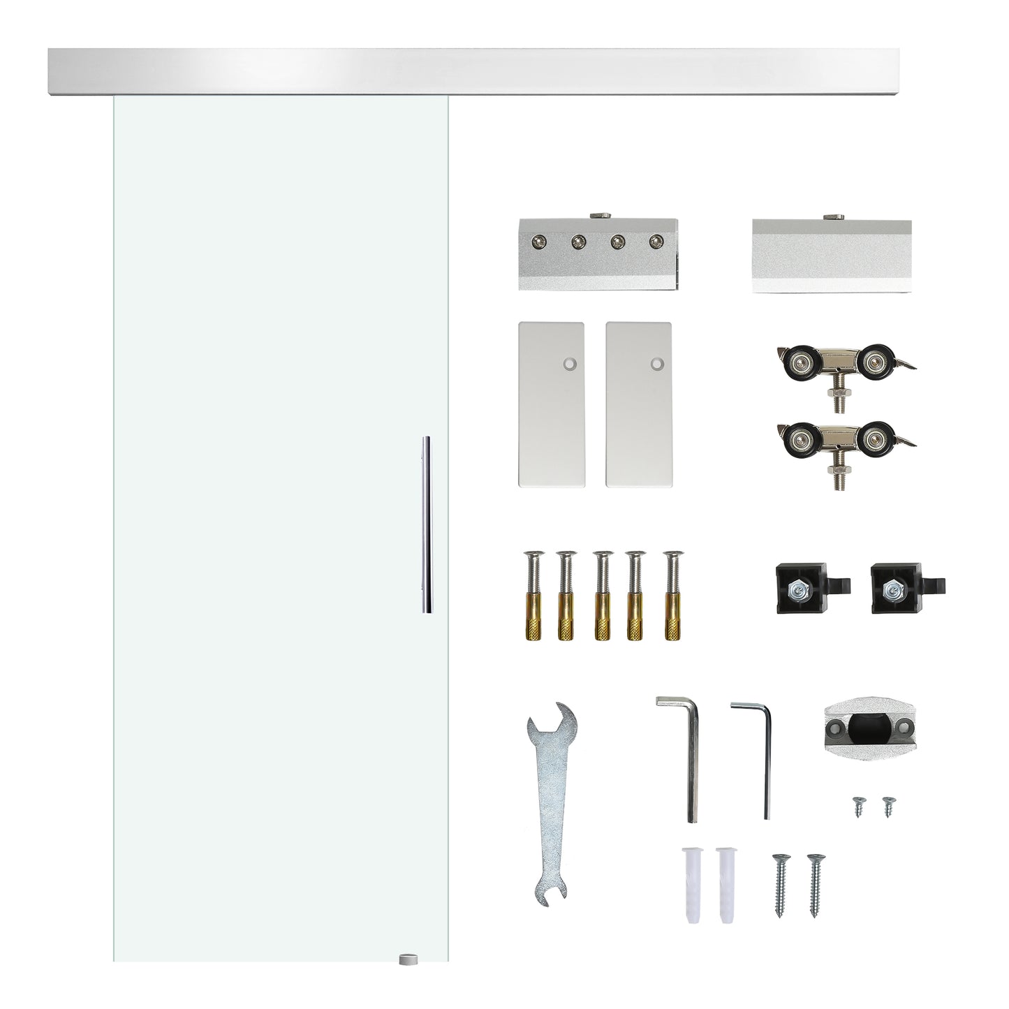 Homcom sliding door in transparent glass with track and aluminum handle for bathroom kitchen studio 210x75x0.8cm - Borgè