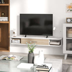 Wall Mounted Wooden TV Cabinet with 2 Open Shelves and Cabinet, 120x26x16 cm, White and Oak