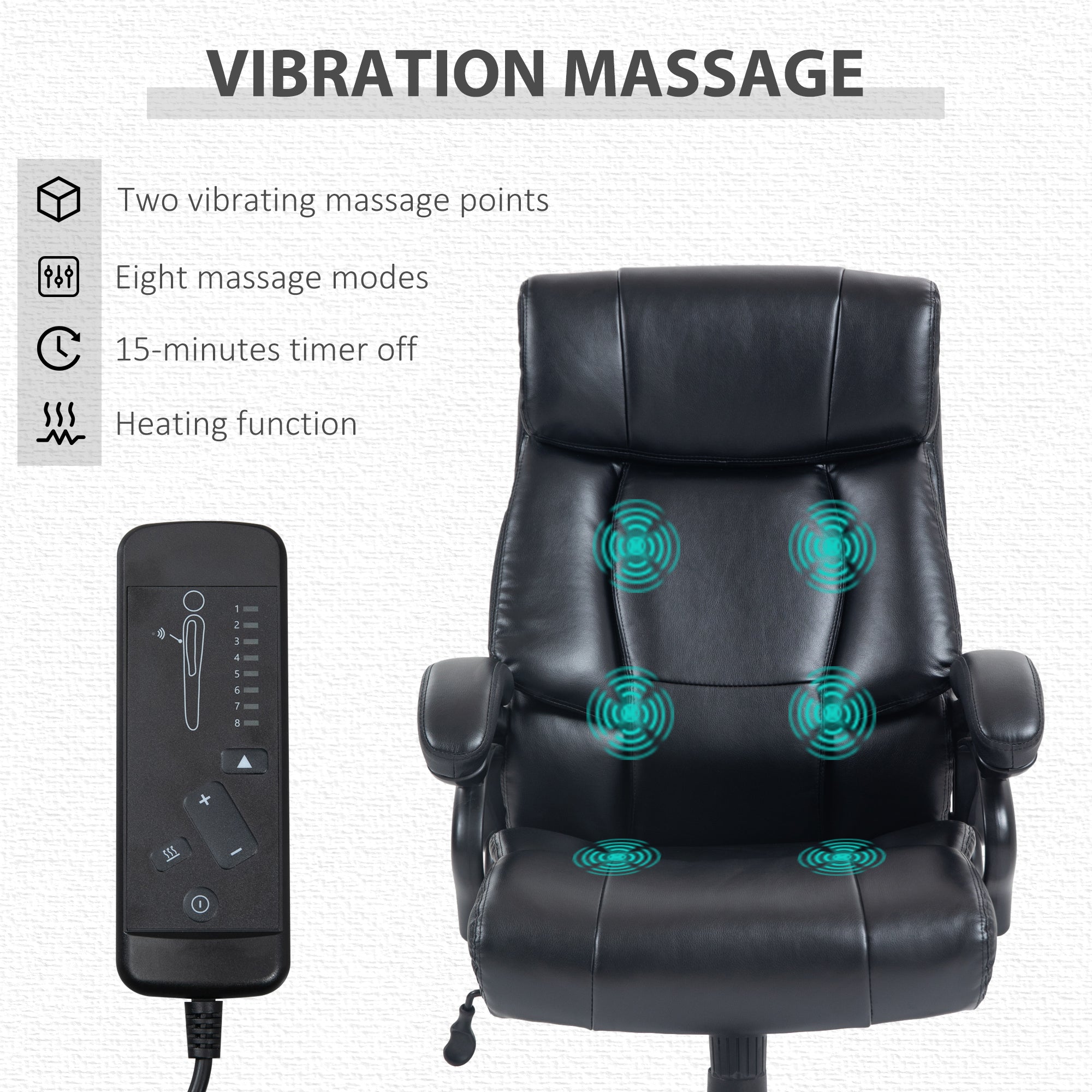 View of office armchair massage and heated with 2 massage points and 8 programs, black - Borgè