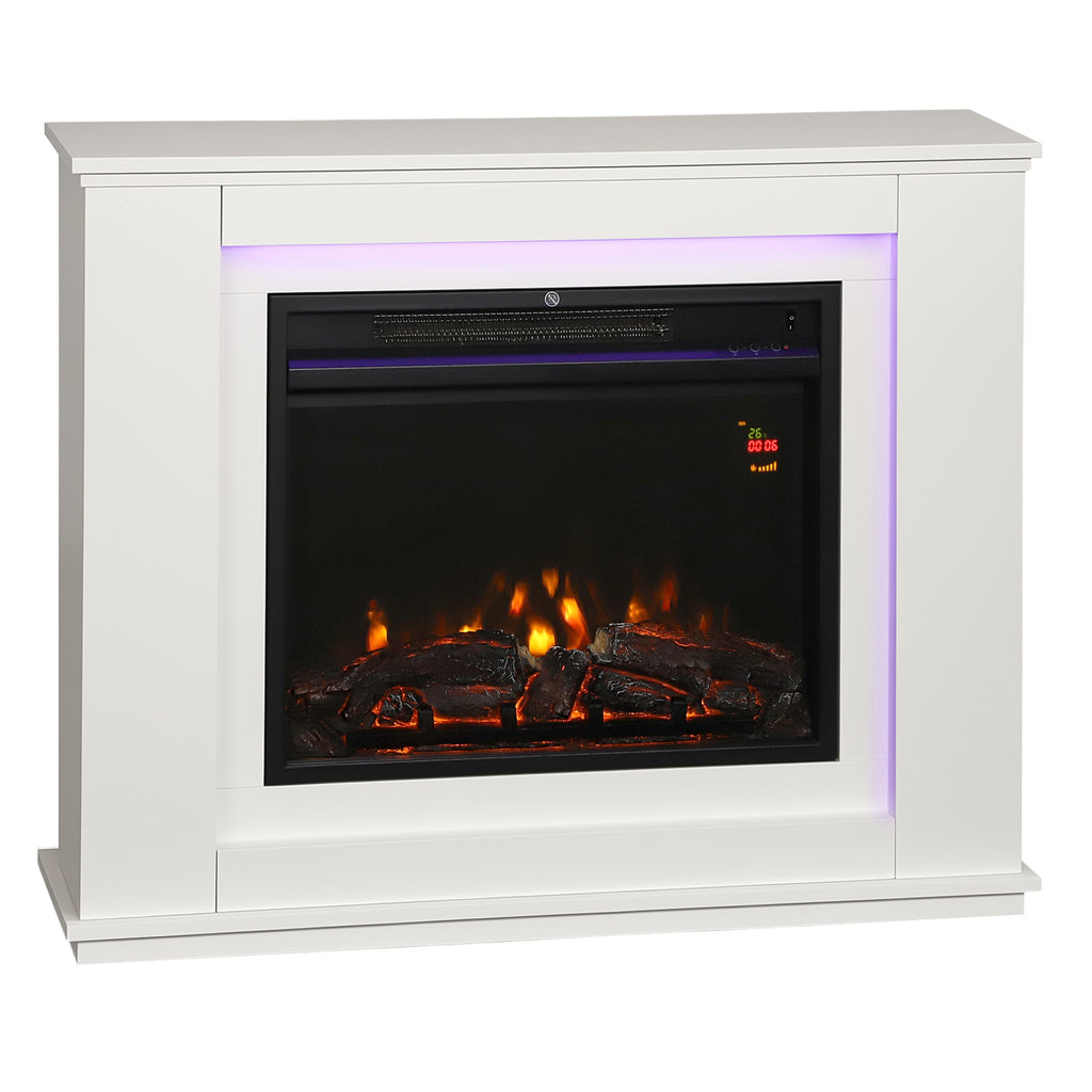 Electric Fireplace with 12 Flame Colors and 5 Brightness Levels, Remote Control and Timer, 98x25x80 cm, Black and White