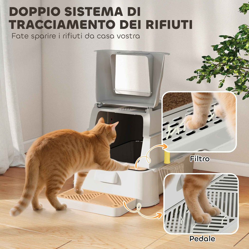 PawHut 80L Enclosed Cat Litter Box with Removable Tray, ABS and Stainless Steel, 63x43x43 cm, Light Grey