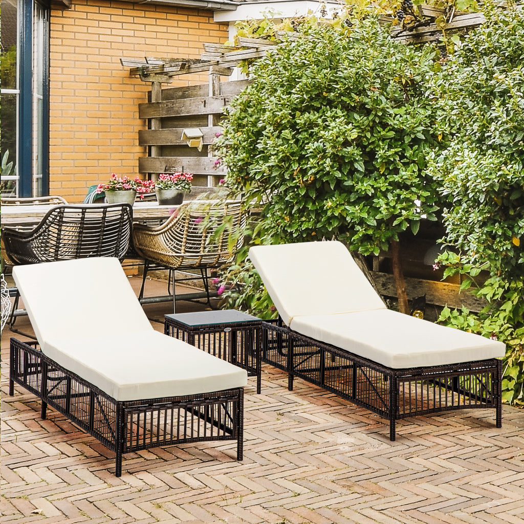 Outsunny set 2 sunbaths with padded cushions and table in rattan pe, brown and beige - Borgè