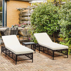 Outsunny set 2 sunbaths with padded cushions and table in rattan pe, brown and beige - Borgè