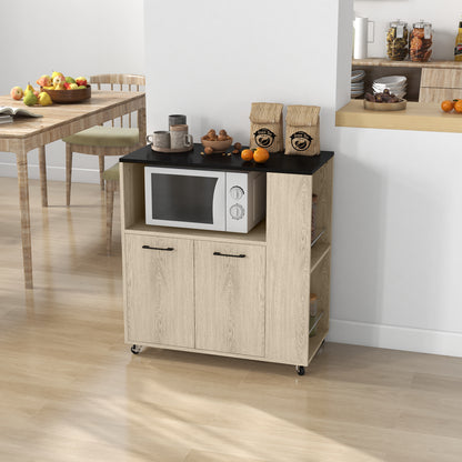 HOMCOM Chipboard Kitchen Trolley with Open Shelf, 2-Door Cabinet and Side Shelf, 75x40x80.5 cm