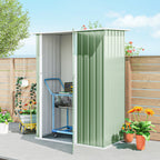 Outsunny Metal Tool Shed with Sloped Roof and Lockable Door, 142x86x189 cm, Light Green