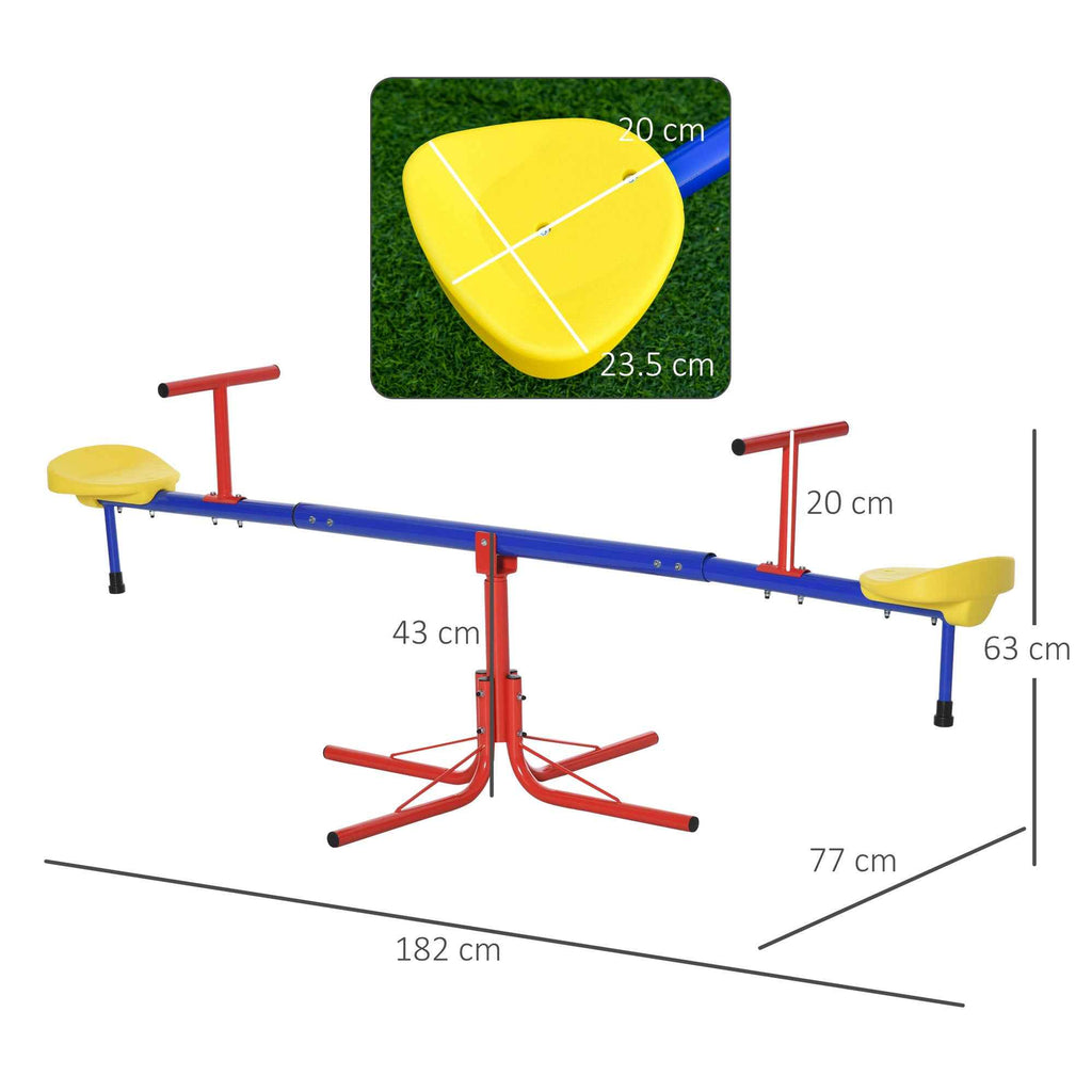 Outsunny 360° Rotating Double Seesaw Children's Swing in Metal and PP, Ages 3-8 Years, 182x77x63cm Multicolor