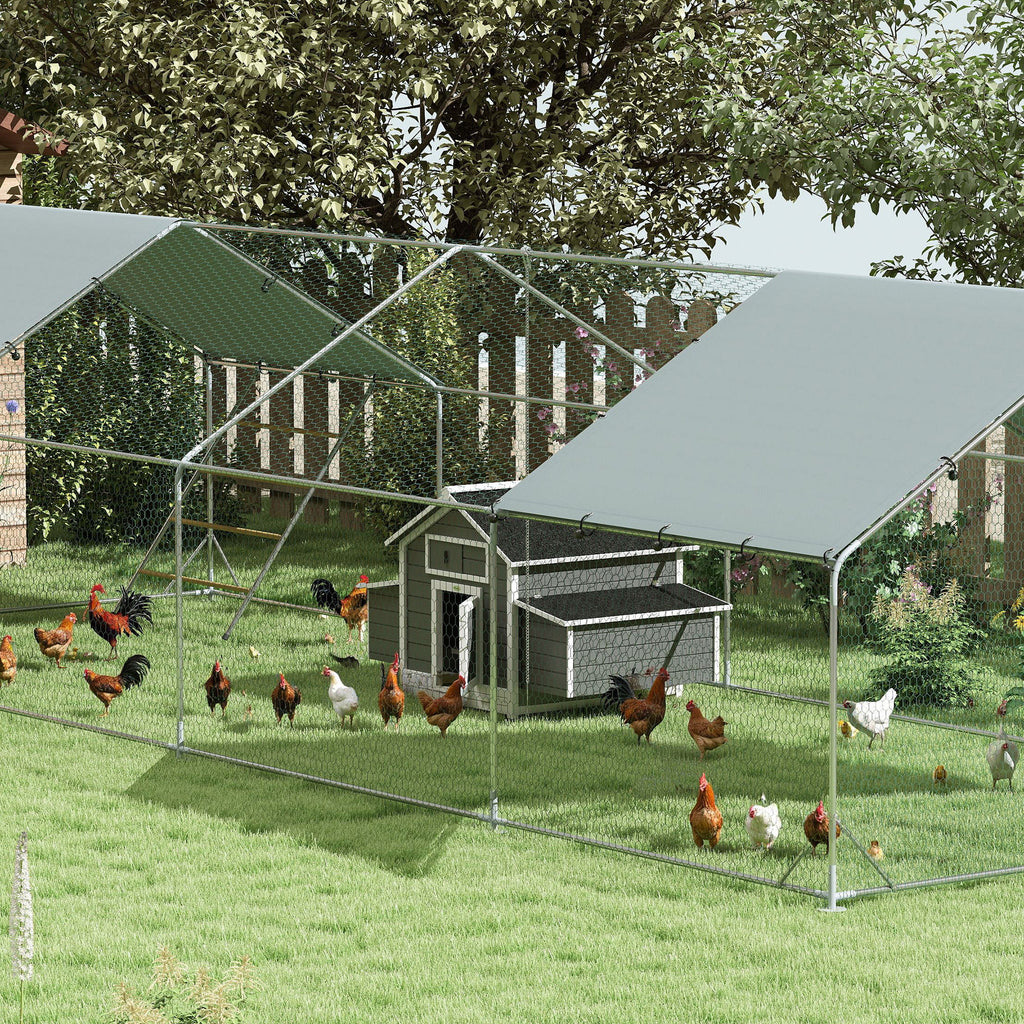 PawHut Outdoor Wooden Chicken Coop with 2 Brooding Nests, Removable Tray and Asphalt Roof, Grey