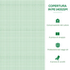 Small Greenhouse with 5 Windows and Central Grid, in Steel, PE and PP, 300x80x45 cm, Green