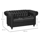 Chesterfield Style 2 Seater Sofa PU Leather with Removable Cushion, 160x84x80 cm, Black