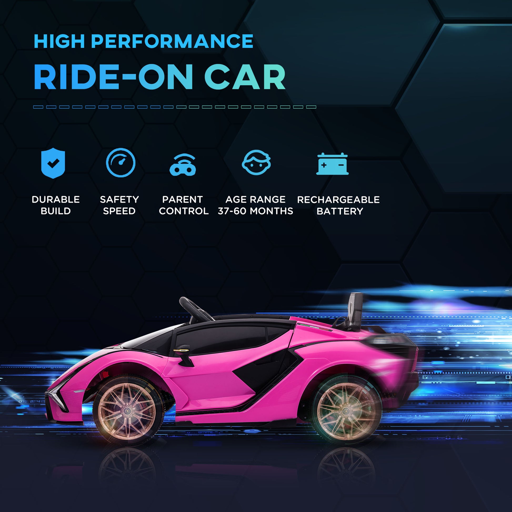 HOMCOM Electric Car for Children 3-5 Years Lamborghini 12V with Remote Control and Speed ??3-5km/h, Pink - Borgè