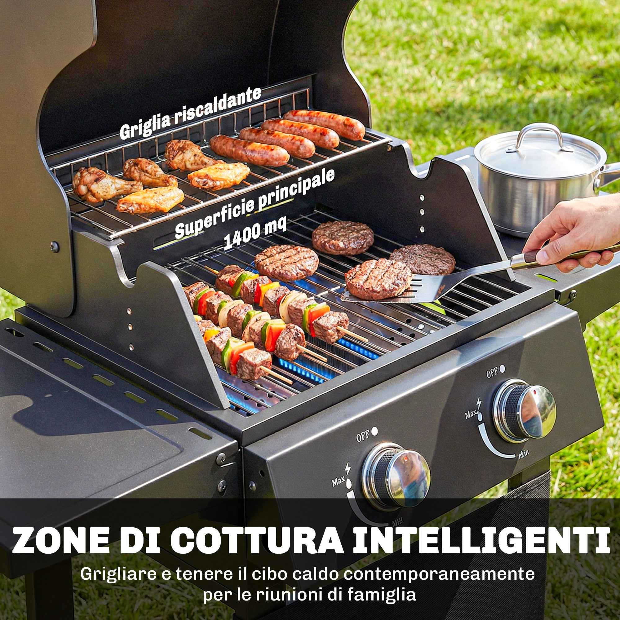 Outsunny 2-Burner Portable Propane Gas Grill with Thermometer, Black