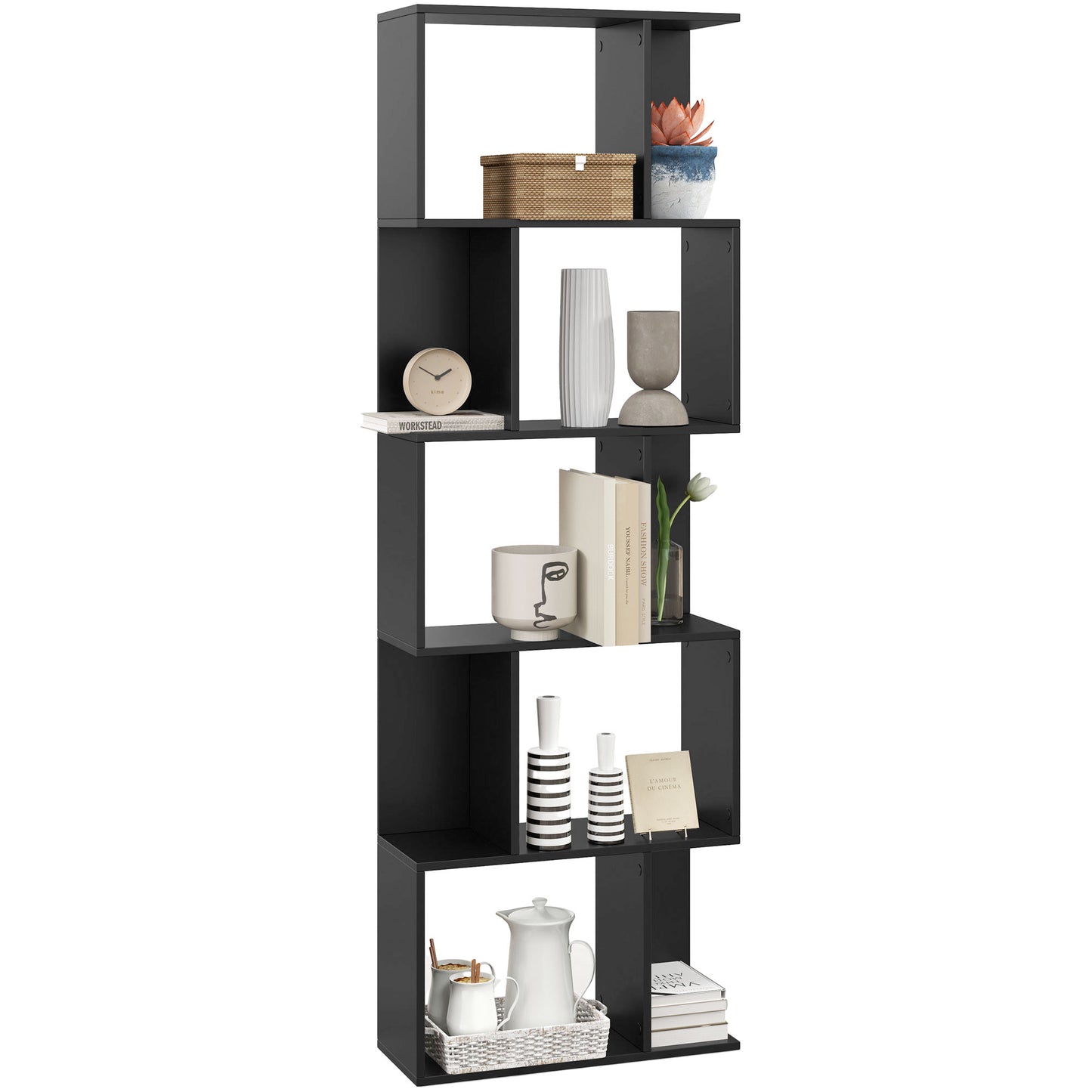 Modern Design Wooden Bookcase 5 Shelves Wooden Bookcase, 60x24x184.5 cm, Black