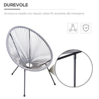 Set of 4 Oval Garden Chairs in PE Rattan and Metal in Boho Chic Style, Light Grey