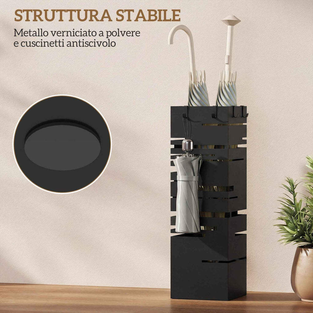 HOMCOM Freestanding Square Metal Umbrella Stand for Entryway, Black