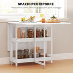 HOMCOM Folding Table with 2 Drop-Leaf Tops for 4 People with 2 Open Shelves, Wood and Metal, 133.4 x 80 x 75 cm, White