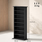 CD Rack with 6 Adjustable Shelves, 360 CDs/185 DVDs Capacity, 58x24x124.5 cm, Black