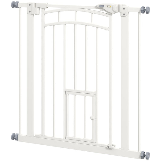 Small and Medium Dog Gate with Automatic Closing, in Steel and PA, 74-80x76 cm, White - Borgè