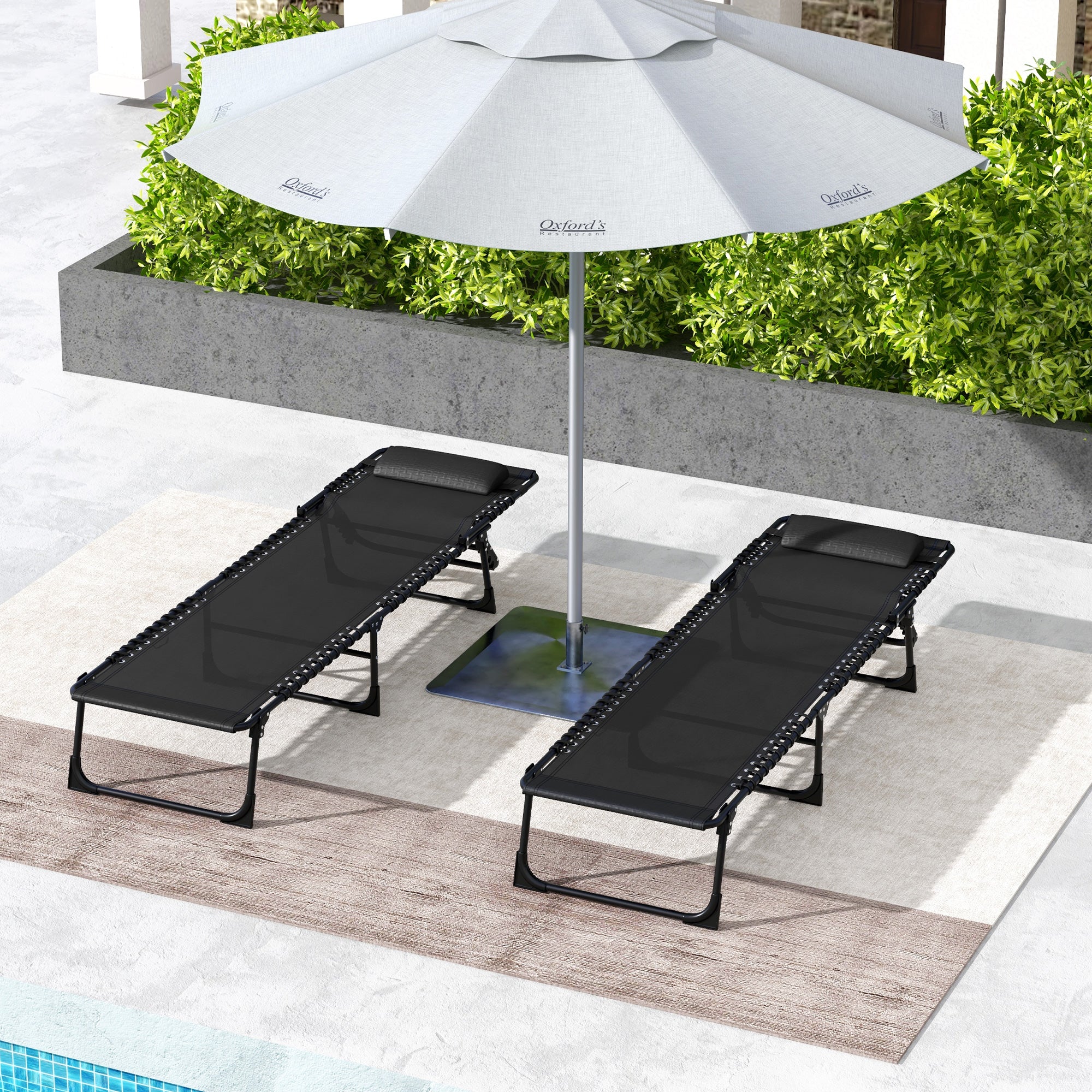 Outsunny Set of 2 Steel Sun Loungers with Reclining Backrest, 189x58x30 cm, Black
