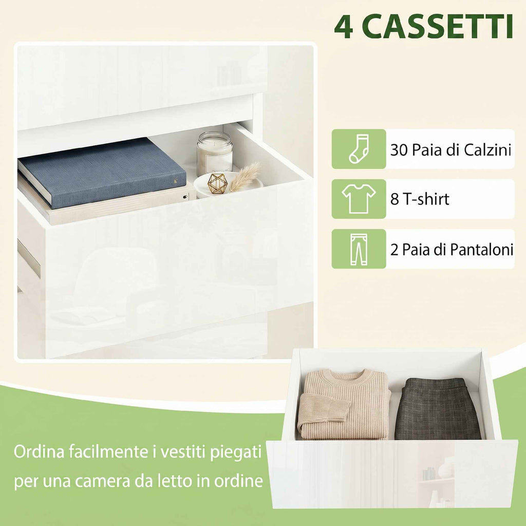 HOMCOM Space-Saving 4-Drawer Wooden Chest of Drawers, 40x35x74 cm, Glossy White