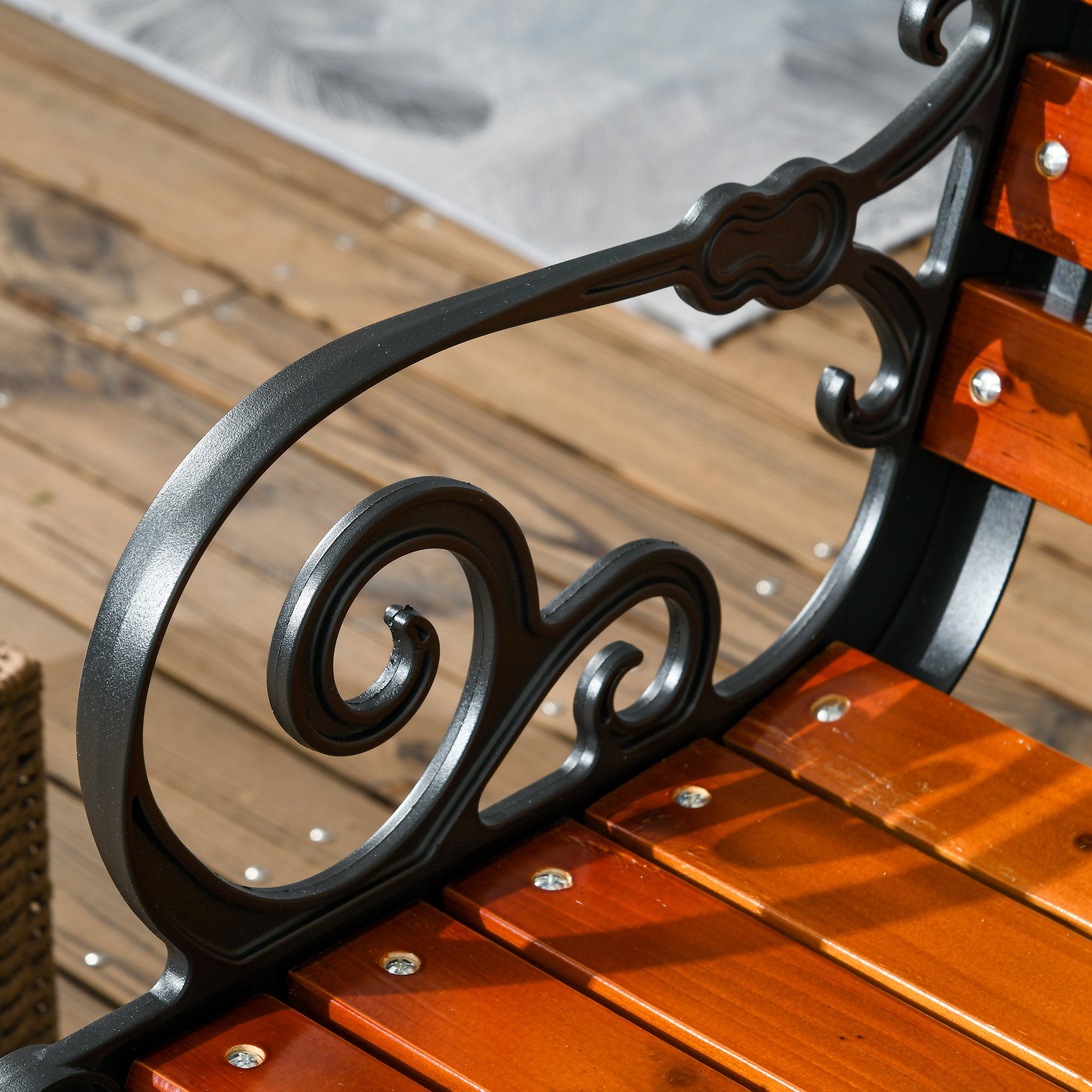 Outsunny 2-Seater Garden Bench in Aluminum and Wood with Slats and Armrests, 120x64x79cm, Teak