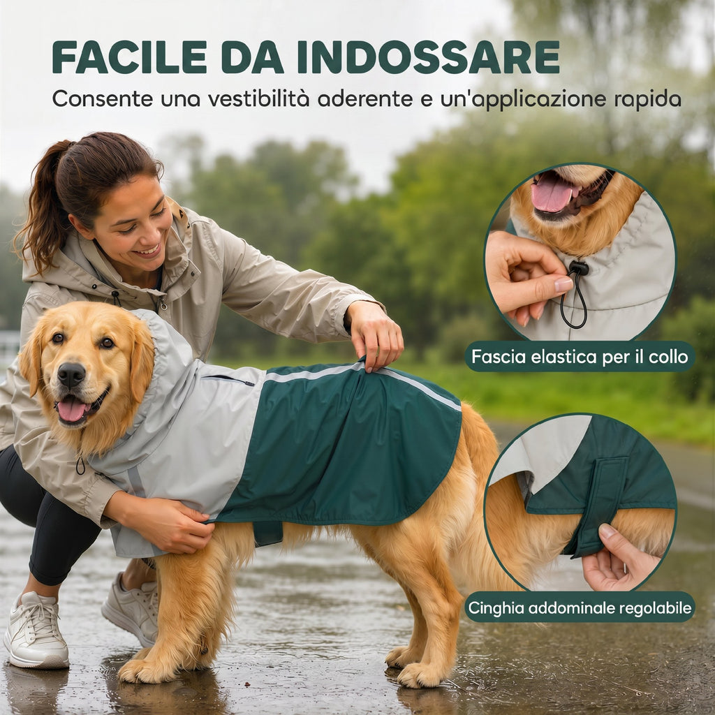 PawHut Dog Raincoat with Hood, Leash Hole, and Reflective Stripes, for Large Dogs, Green