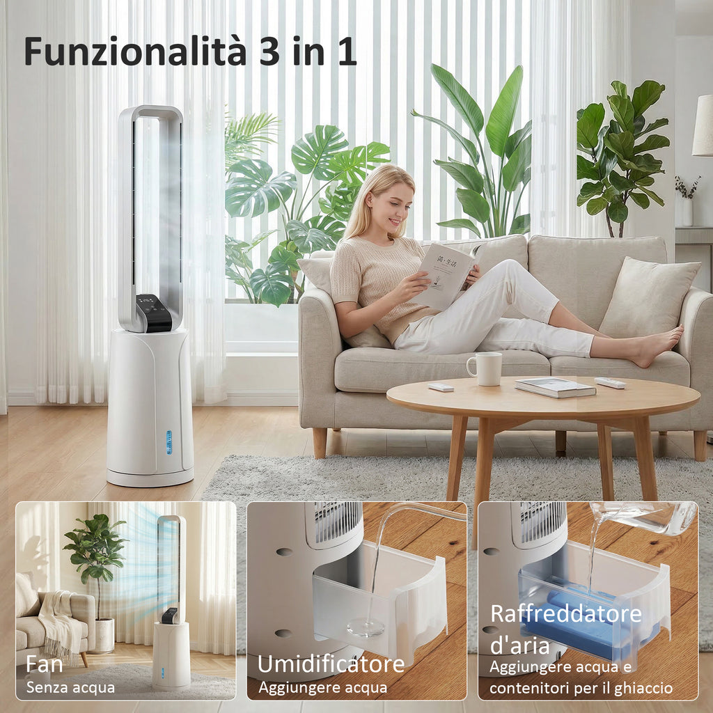 Evaporative Air Cooler with 15H Timer, 109.5 cm, White