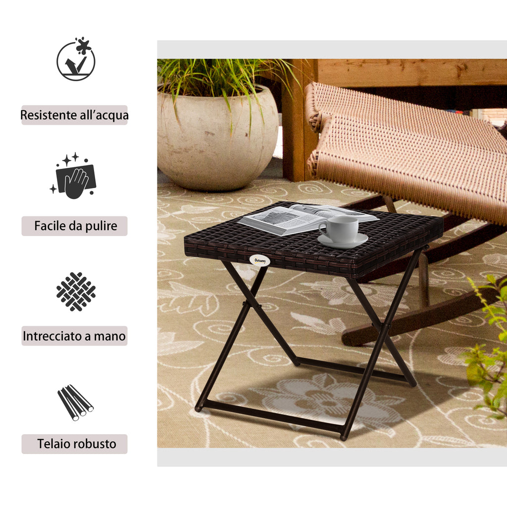 Folding Garden Table in Synthetic Rattan and Steel, Space-Saving Balcony Table, 40x40x40cm, Brown