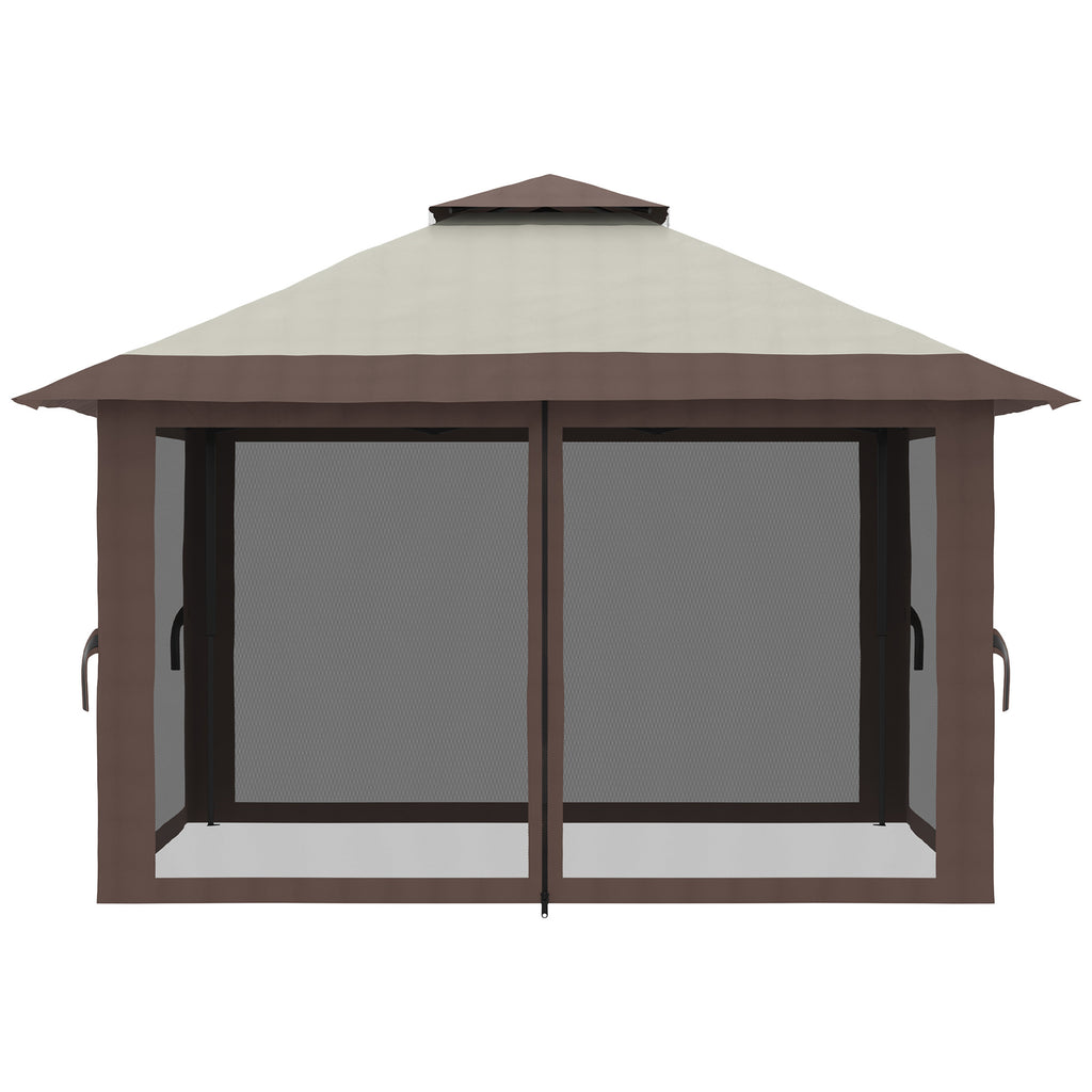 Outsunny 4x4m Adjustable Height Folding Gazebo with Mosquito Net and Bag, Metal and Oxford Fabric, Beige