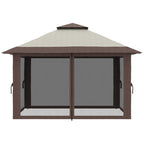 Outsunny 4x4m Adjustable Height Folding Gazebo with Mosquito Net and Bag, Metal and Oxford Fabric, Beige