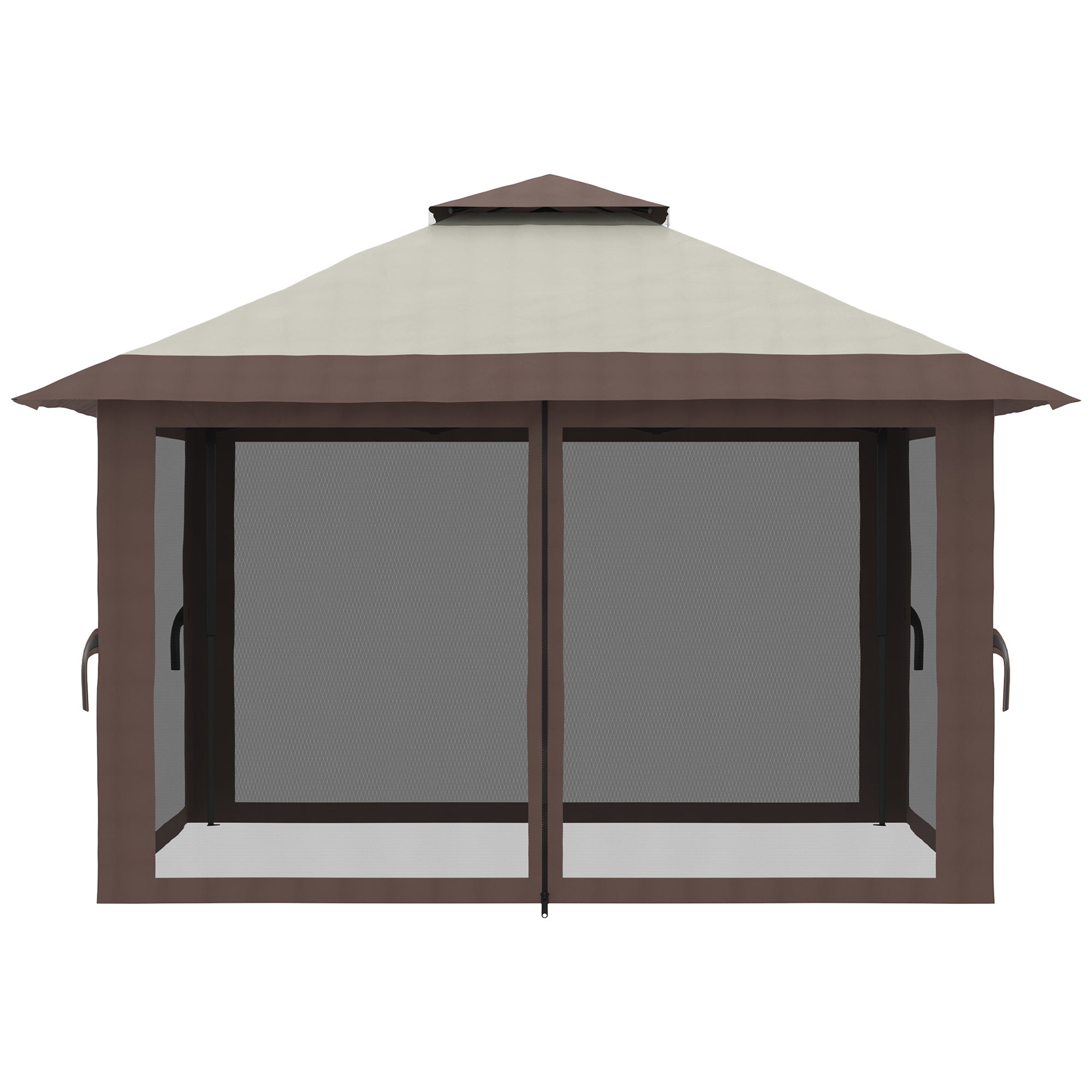 Outsunny 4x4m Adjustable Height Folding Gazebo with Mosquito Net and Bag, Metal and Oxford Fabric, Beige