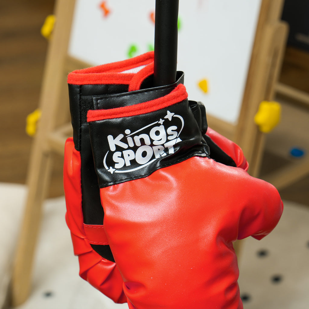 Floor Punching Ball for Kids 5-10 Years Old with Gloves and Adjustable Height, Red