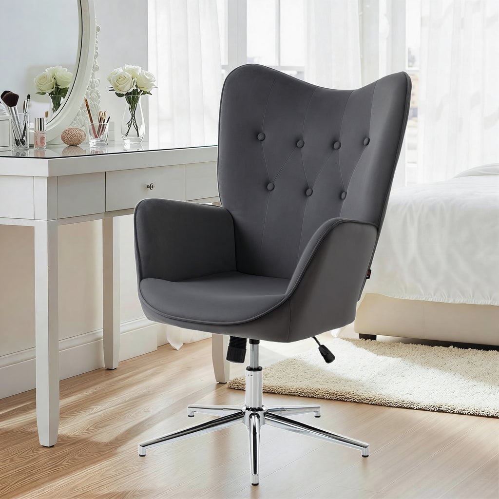 Swivel Lounge Chair with Velvet Armrests, Rocking and Adjustable Height, Dark Grey