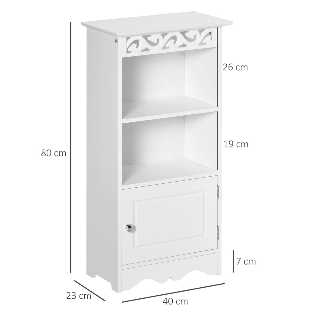 Floor Standing Cabinet and 2-Tier Bathroom Cabinet with MDF Door, White, 40L x 23D x 80H cm