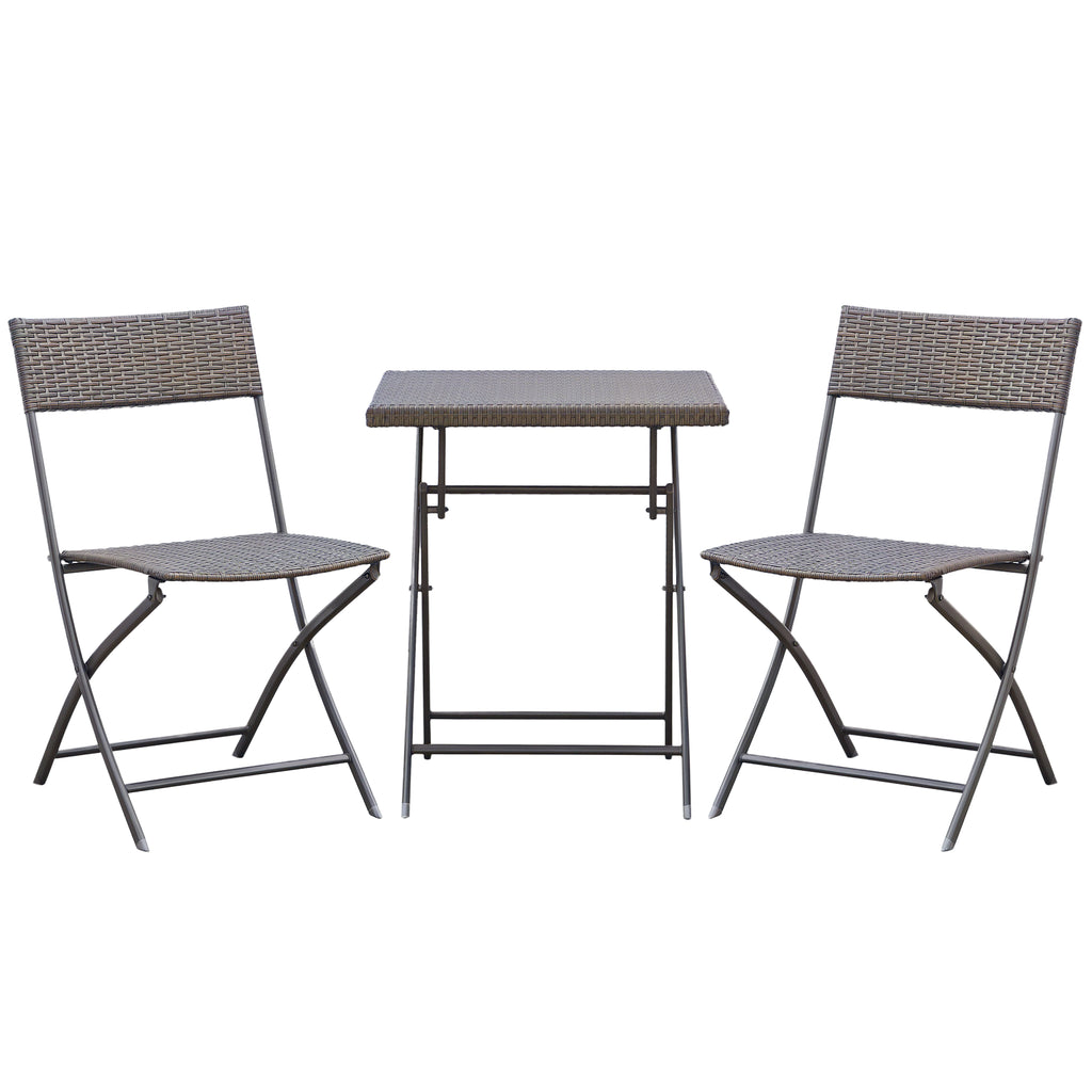 3-Piece Folding Garden Set, PE Rattan and Metal, 2 Chairs and Coffee Table, UV Protection, Balcony Furniture Set, for Patio and Backyard, Black