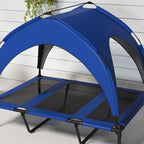 Large Dog Kennel with Protective Roof, in Steel and Polyester, 106x76x94 cm, Dark Blue - Borgè