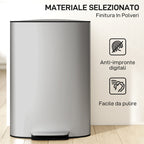 50L Pedal Bin with Soft-Close Lid, 90° Opening and Removable Bucket, Stainless Steel, Grey