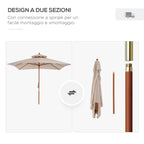 3x3m Garden Umbrella with 8 Bamboo Ribs and 2-Tier Parasol Cover, Cream - Borge' Group Limited