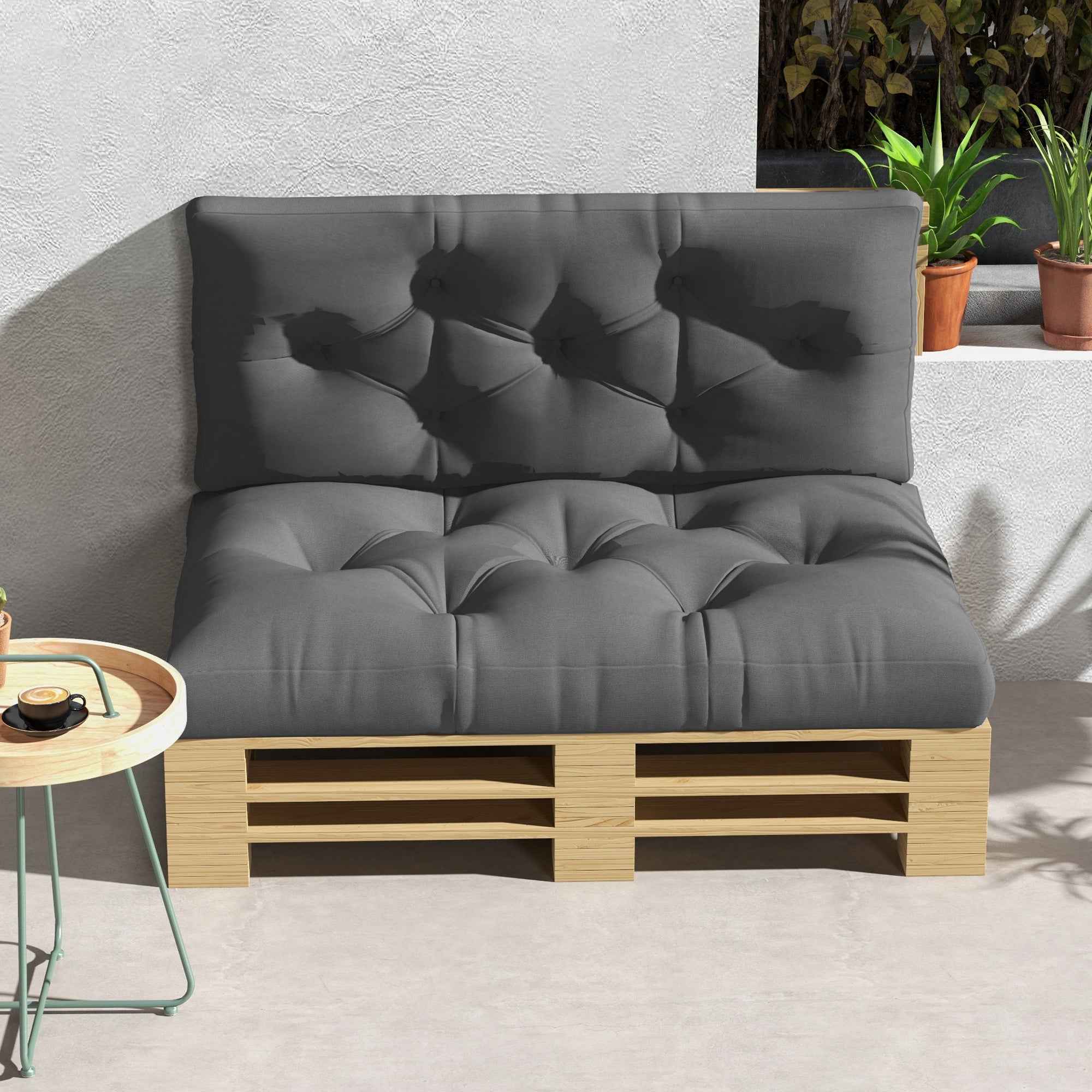 Outsunny 2-Piece Garden Cushion Set for Sofas and Pallets in Polyester with Thick Filling, Grey