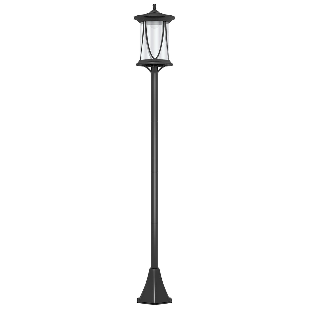 Outsunny Solar Street Lamp with 6-Hour Battery Life and Ground Anchoring, in Polycarbonate and ABS IP44, 17x17x127 cm, Black