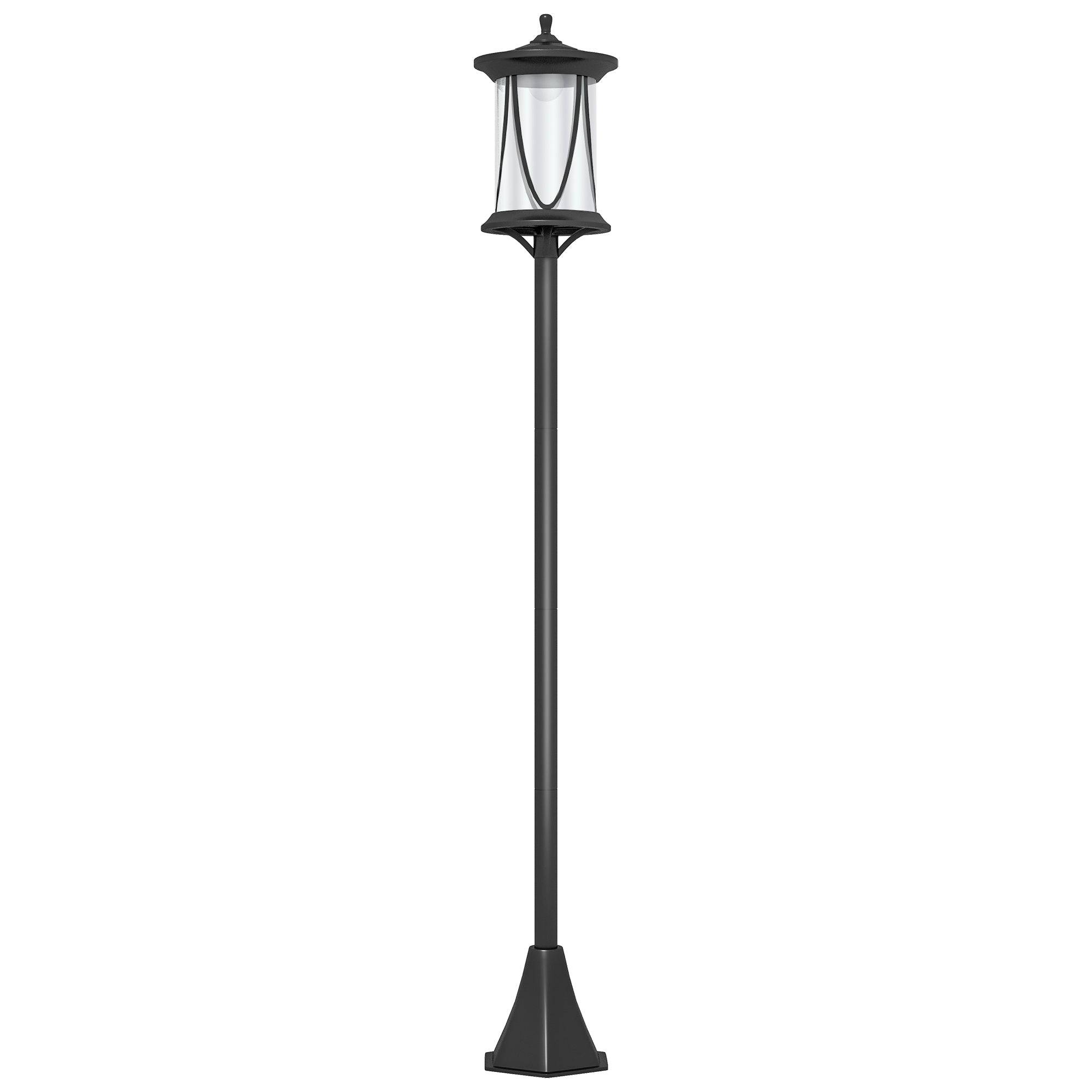 Outsunny Solar Street Lamp with 6-Hour Battery Life and Ground Anchoring, in Polycarbonate and ABS IP44, 17x17x127 cm, Black